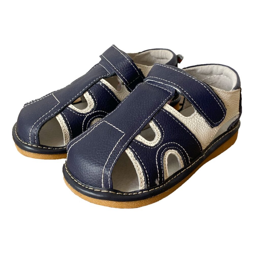 NEW ⭐️ Squeaky Navy/Cream Close-Toed Sandal - Toddler Sizes 9 and 10